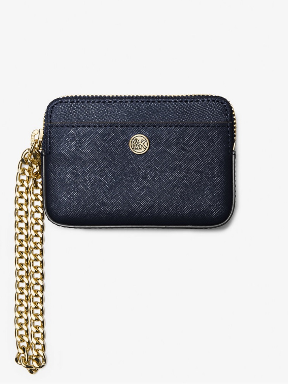 ✨Michael Kors Jet Set Black Saffiano Leather Card Case Wristlet w. Gold Chain